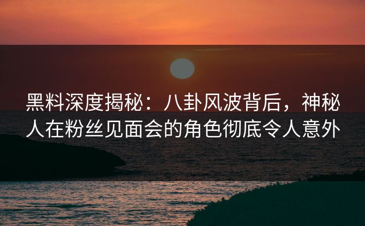 黑料深度揭秘：八卦风波背后，神秘人在粉丝见面会的角色彻底令人意外