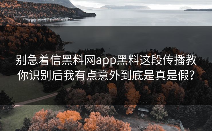别急着信黑料网app黑料这段传播教你识别后我有点意外到底是真是假？