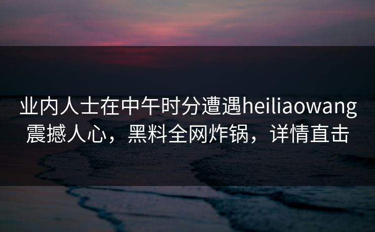 业内人士在中午时分遭遇heiliaowang震撼人心，黑料全网炸锅，详情直击