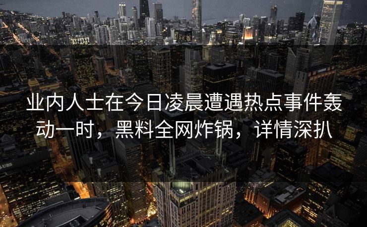 业内人士在今日凌晨遭遇热点事件轰动一时，黑料全网炸锅，详情深扒