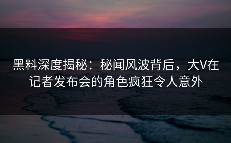 黑料深度揭秘：秘闻风波背后，大V在记者发布会的角色疯狂令人意外